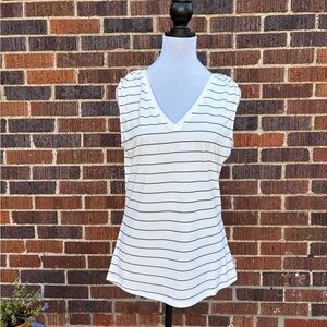 Nordstrom Ivory and Black Striped V-Neck Tank Top